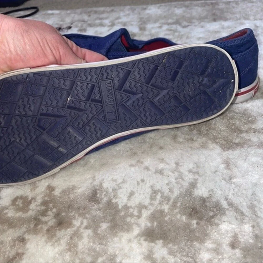 L.L. Bean red white & blue slip on Navy canvas shoes SZ 7 EUC